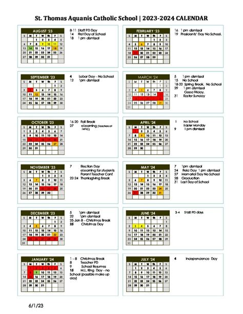 Aquinas Academic Calendar